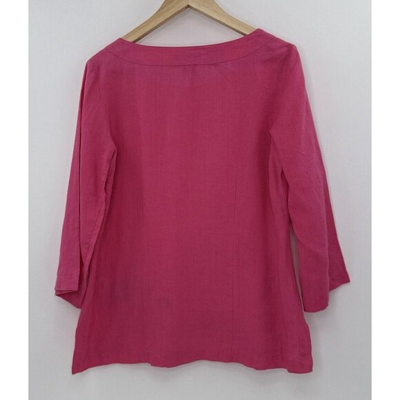 Sara Isabella Bright Pink 100% Irish Linen Embroidered Buttons Tunic Blouse 10 - Picture 2 of 11